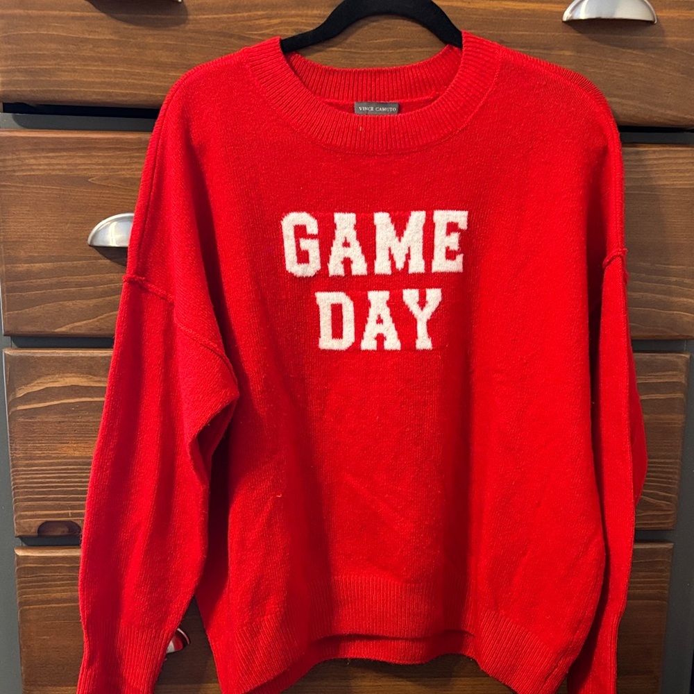 Vince Camuto Red “Game Day”Graphic Oversized Sweater